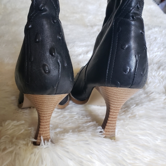 EC Trotamundo ostrich & embroidered slouchy black leather boots w heel - Picture 5 of 9